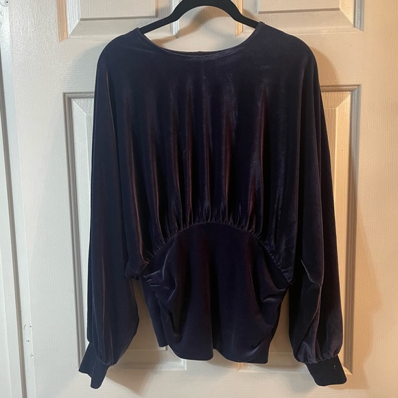 Express velvet dolman long sleeve navy blue scoop neck ruched top 90176 small - Picture 3 of 9